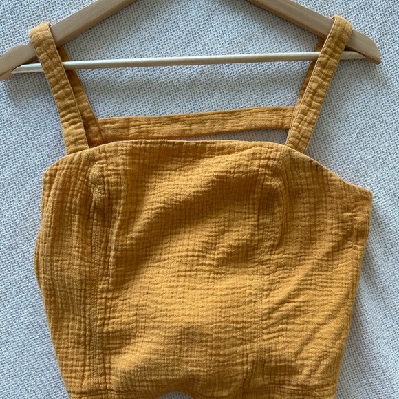 Anthropologie Yellow Smocked Tie-Back Top - Picture 8 of 10